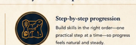Step-by-step progression: build skills in the right order, one practical step at a time.