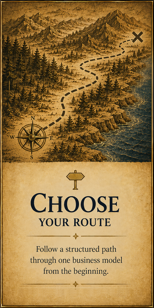 Choose your route: follow a structured path through one business model from the beginning.