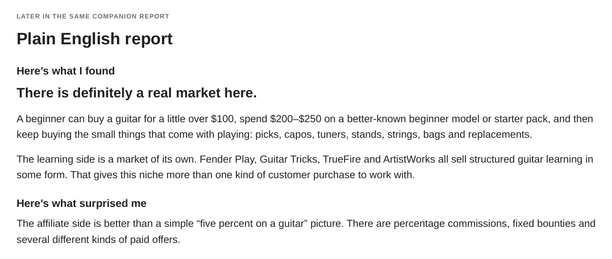 Plain English section later in the Stage 2 Companion report stating there is definitely a real market.